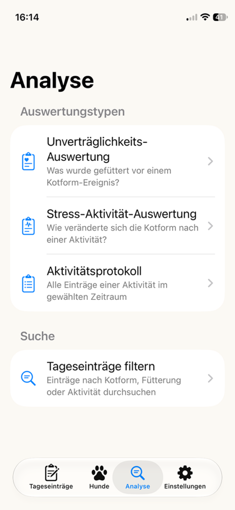 Analysenauswahl