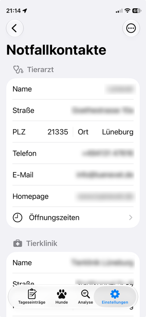 Hundeherz-App: SOS-Notfall-Ansicht mit deinen Infos zu Tierärzten und Tierkliniken